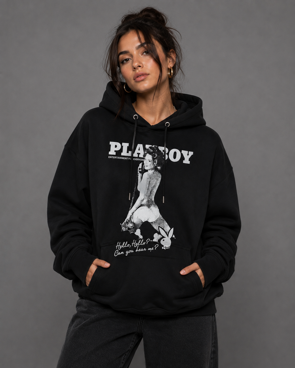 Playboy Seduction felpa cappuccio unisex cotone nera