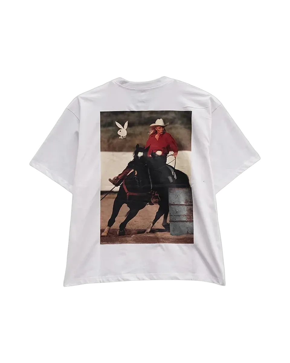 Playboy Equestrian Boxy Tee maglietta bianca cotone