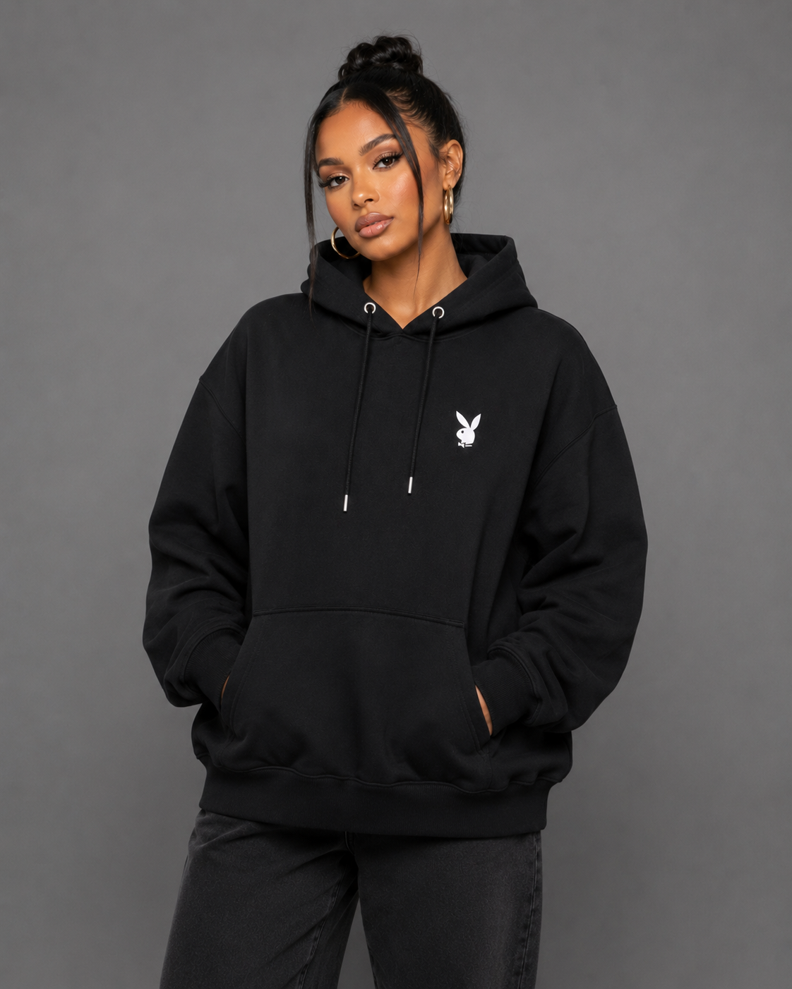 Playboy Class Classic Hoodie felpa nera con cappuccio