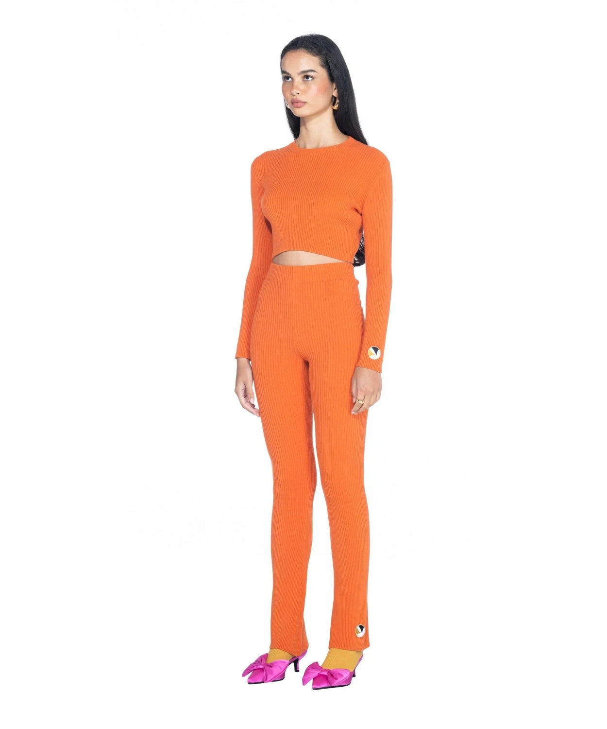 Playboy Cropped Ribbed top coste manica lunga elasticizzato