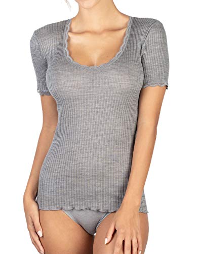 Egi micro lana maglia donna manica corta L-XL pizzo