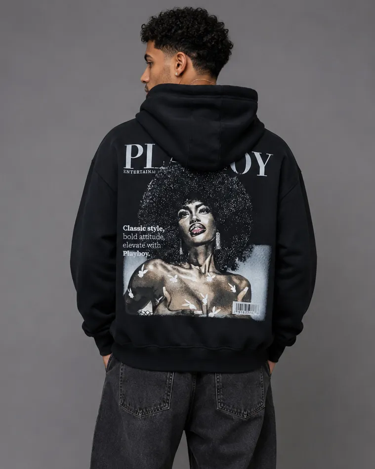 Playboy Class Classic Hoodie felpa nera con cappuccio