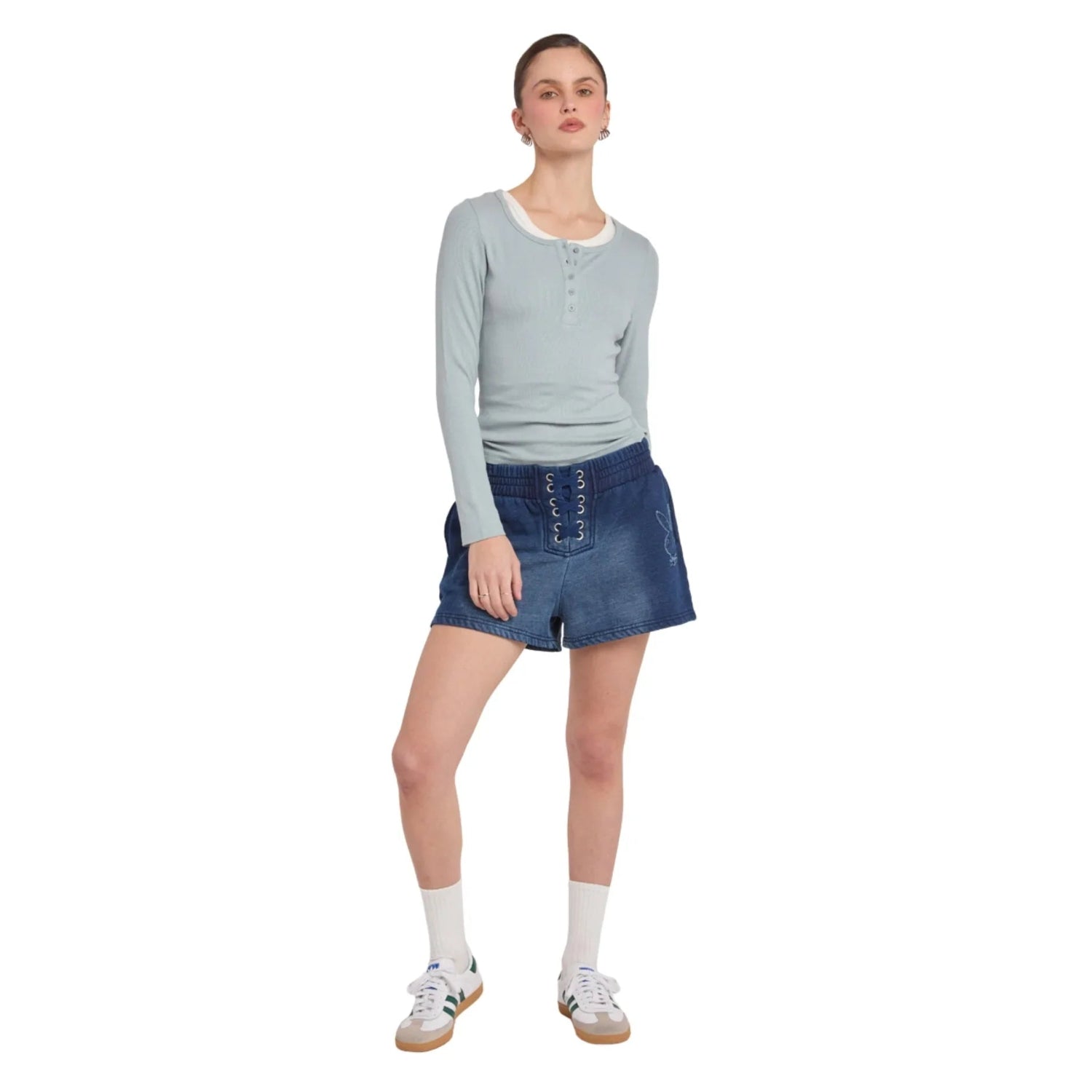 Playboy Fray Boy shorts indaco lacci elastico ricamo