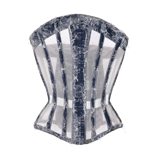 Lorenzo Seghezzi Scratched Denim corsetto mesh nero