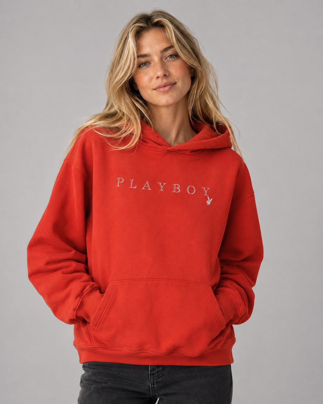 Playboy Enjoy hoodie felpa cappuccio rossa pile