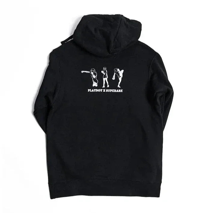 Playboy Knockout Felpa con Cappuccio Nera in Cotone