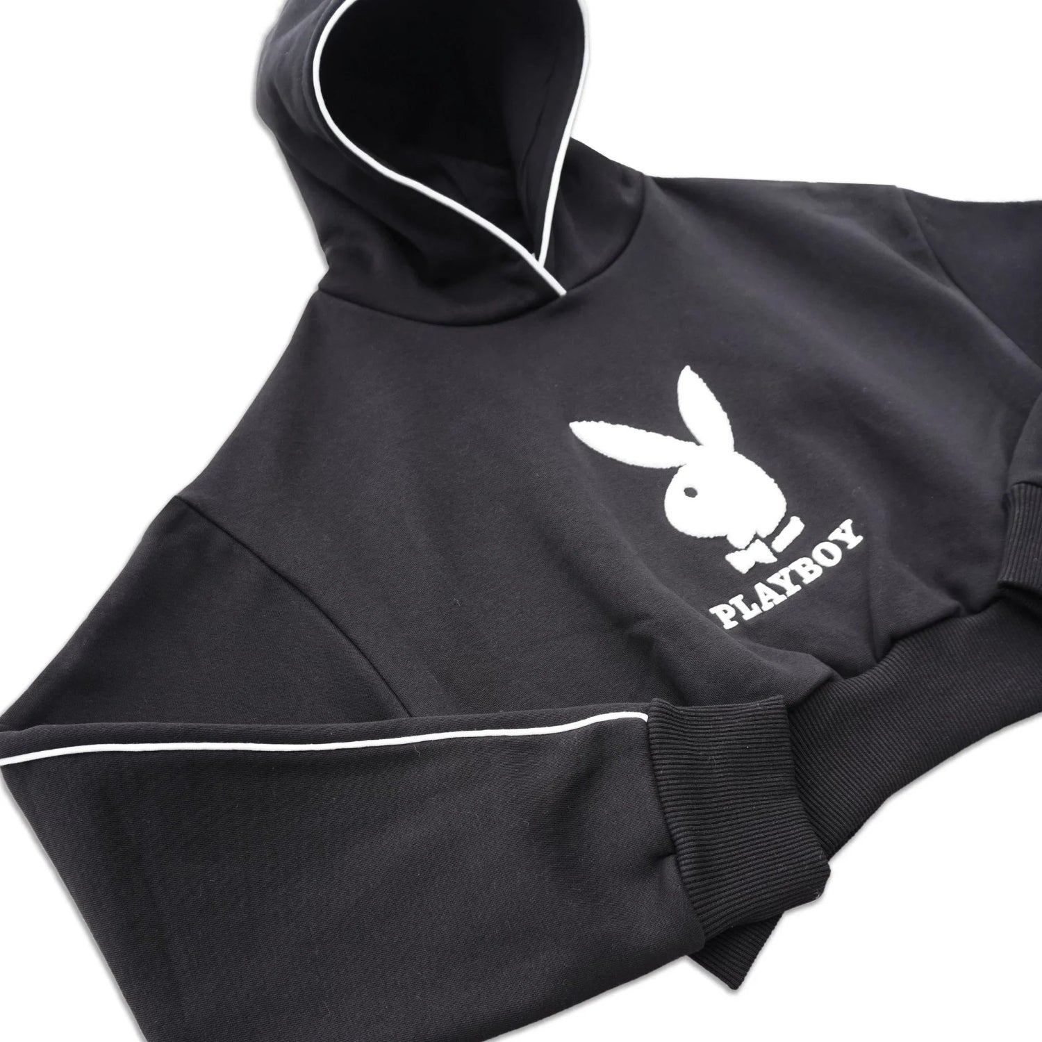 Playboy Cropped Chenille felpa hoodie bianca corta