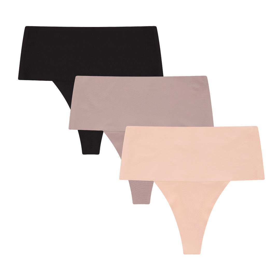 René Rofé 3 Pack High Waist Shaping Thongs perizoma nero vita alta