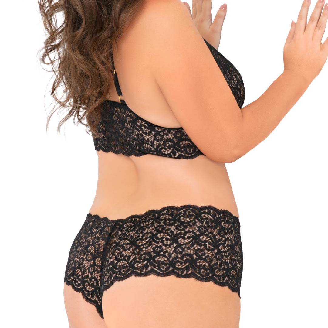 René Rofé Lace Choker set bralette+boyshort nero 3X4 pizzo