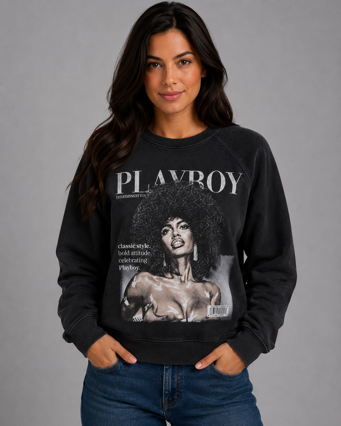 Playboy Class felpa girocollo cotone nera