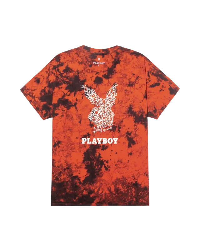 Playboy Skeleton Rabbit Head t-shirt arancione tie dye cotone