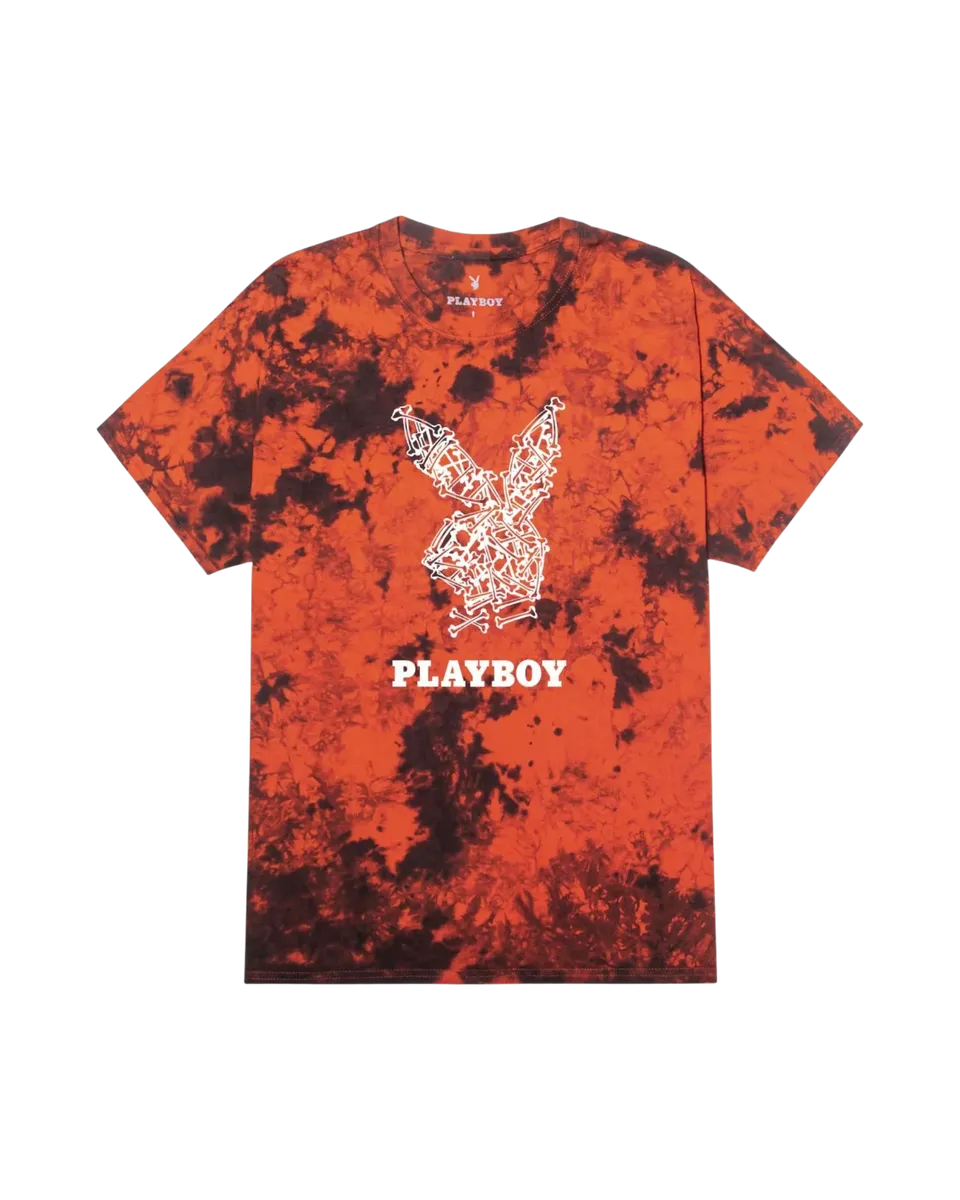 Playboy Skeleton Rabbit Head t-shirt arancione tie dye cotone