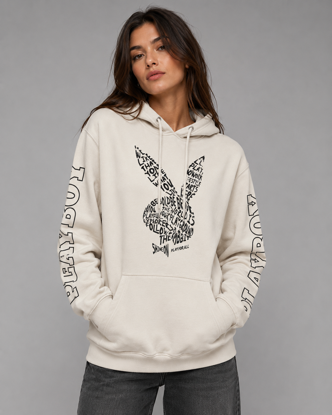 Playboy Script Bunny felpa con cappuccio nera