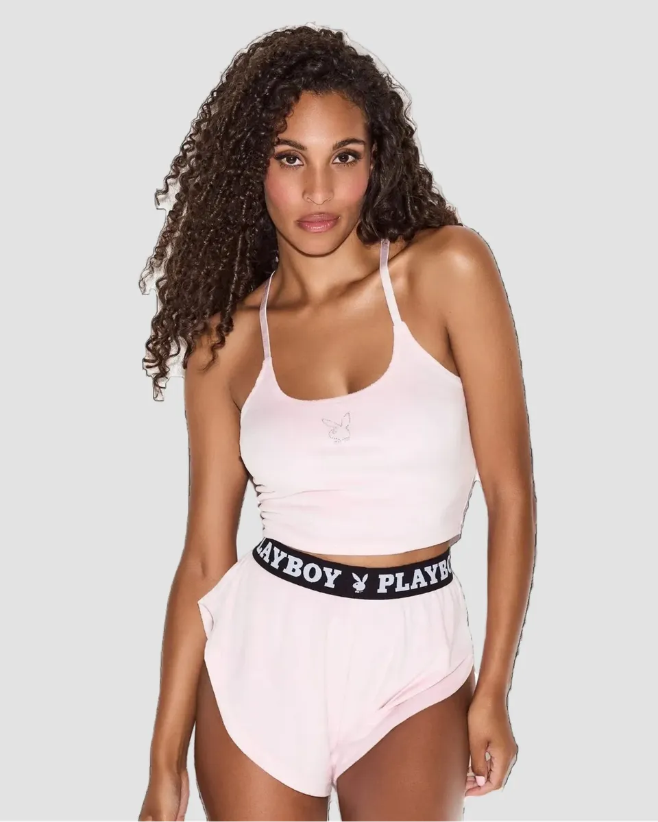 Playboy Velour Set completo rosa top e shorts velluto