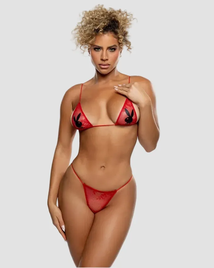 Playboy Dueling Bunny bikini perizoma rosso in rete