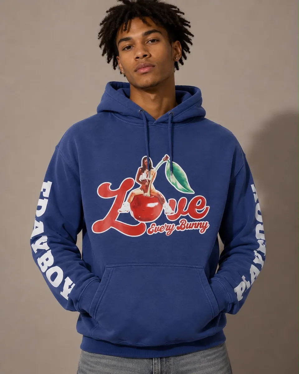 Playboy Cherry Hoodie felpa con cappuccio indigo cotone