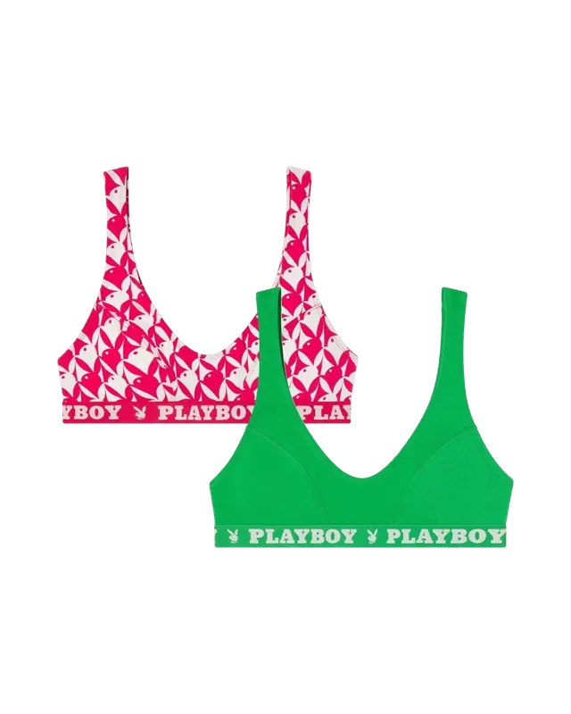 Playboy Essentials Reggiseno Scoop Cotone 2-Pack Rosso Verde