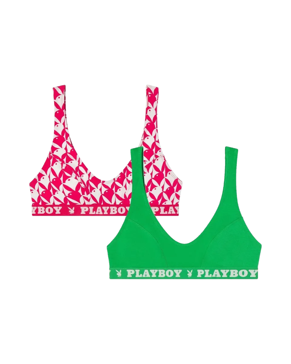 Playboy Essentials Reggiseno Scoop Cotone 2-Pack Rosso Verde