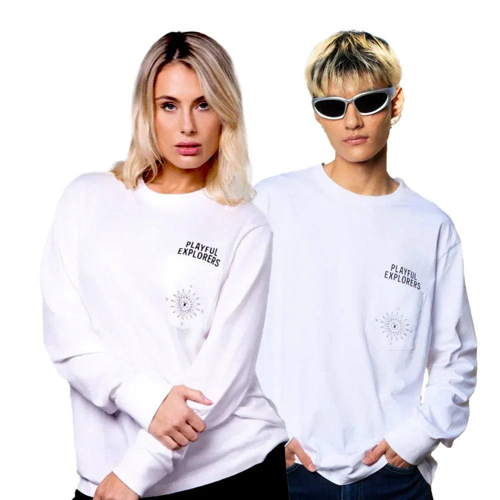 Playboy Compass maglia manica lunga bianca cotone unisex