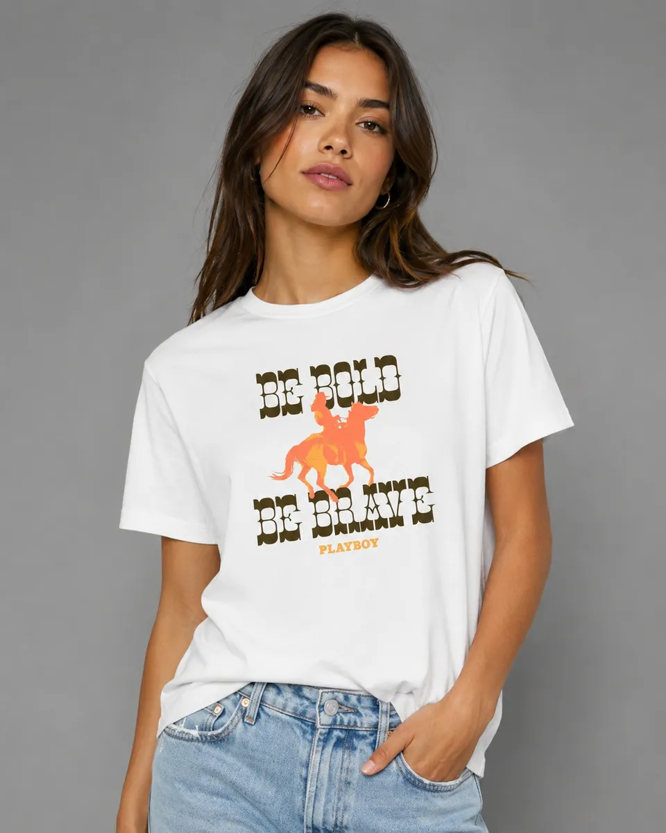 Playboy Be Bold Western t-shirt donna nera cotone