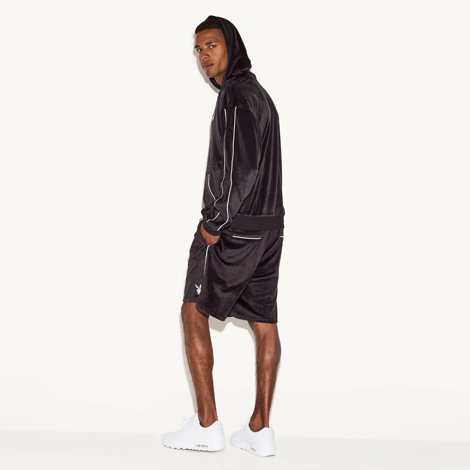 Playboy Velour Hoodie felpa velluto nera