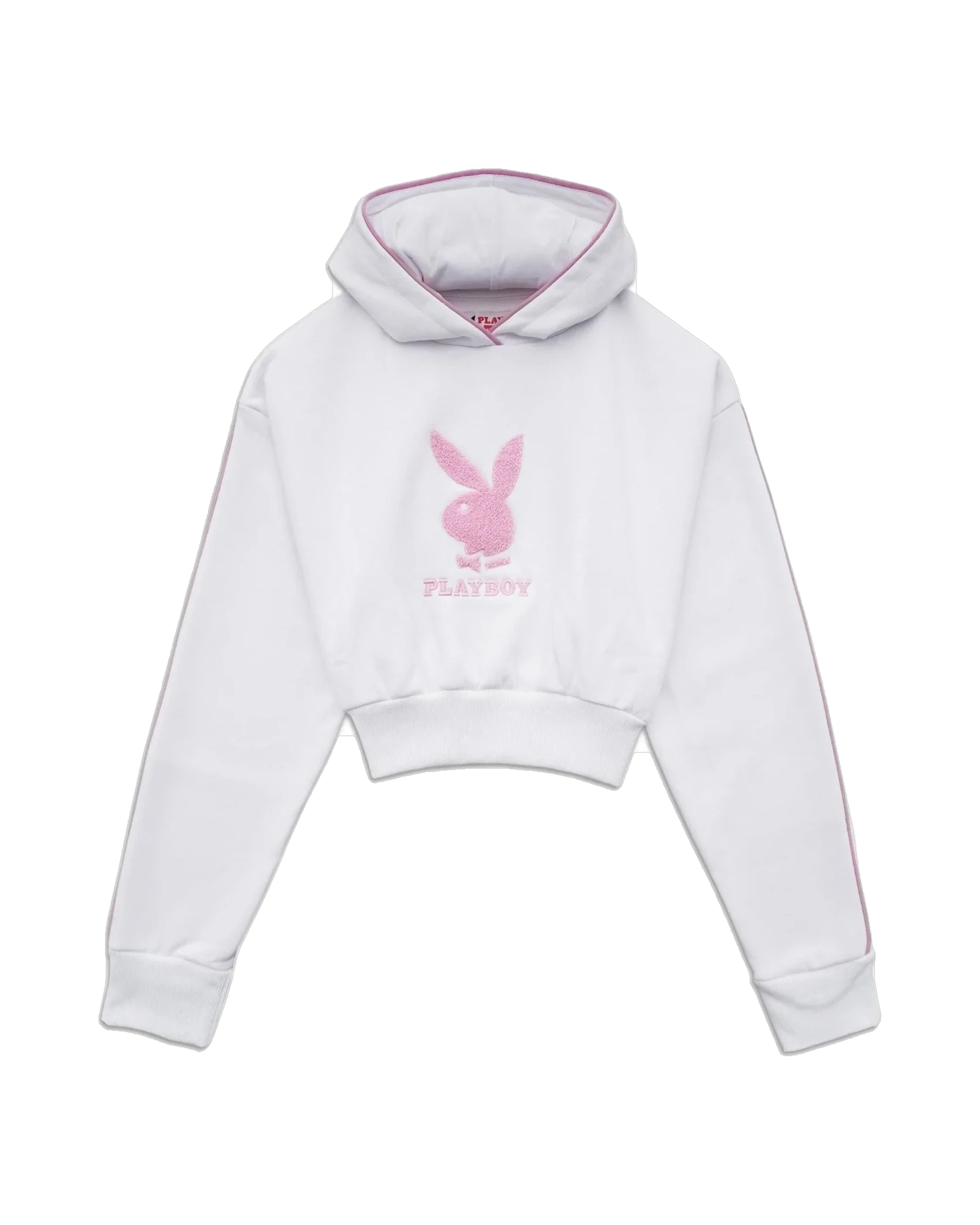 Playboy Cropped Chenille felpa hoodie bianca corta