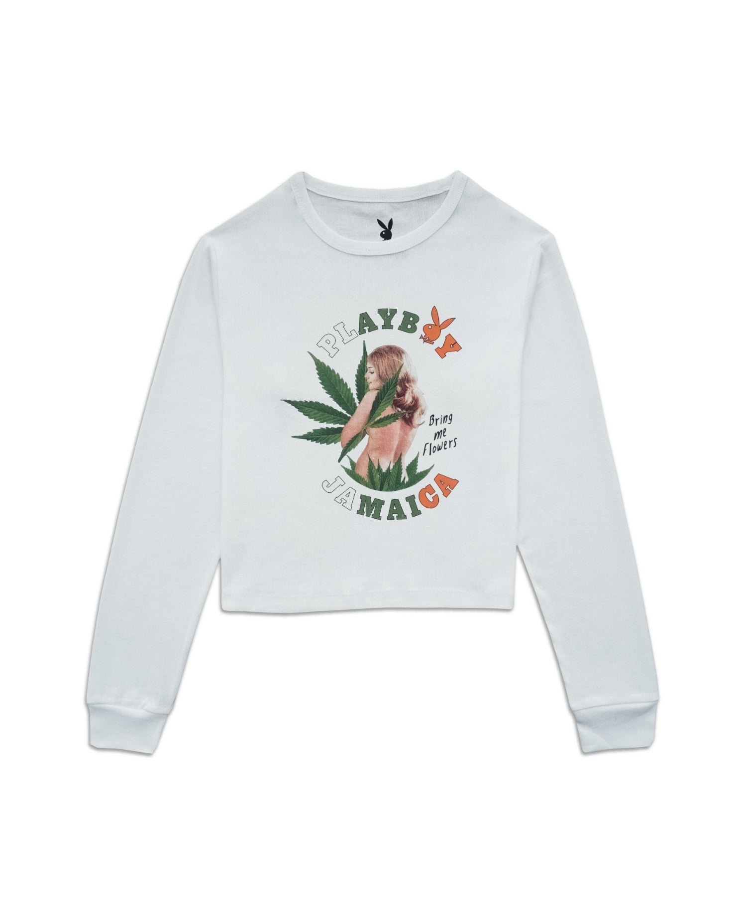 Playboy Island Bunny top crop maniche lunghe bianco cotone