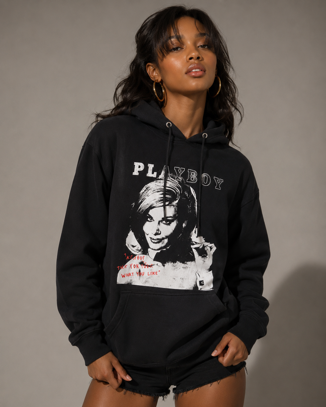 Playboy Iconic Playmate felpa cappuccio unisex nera oversize