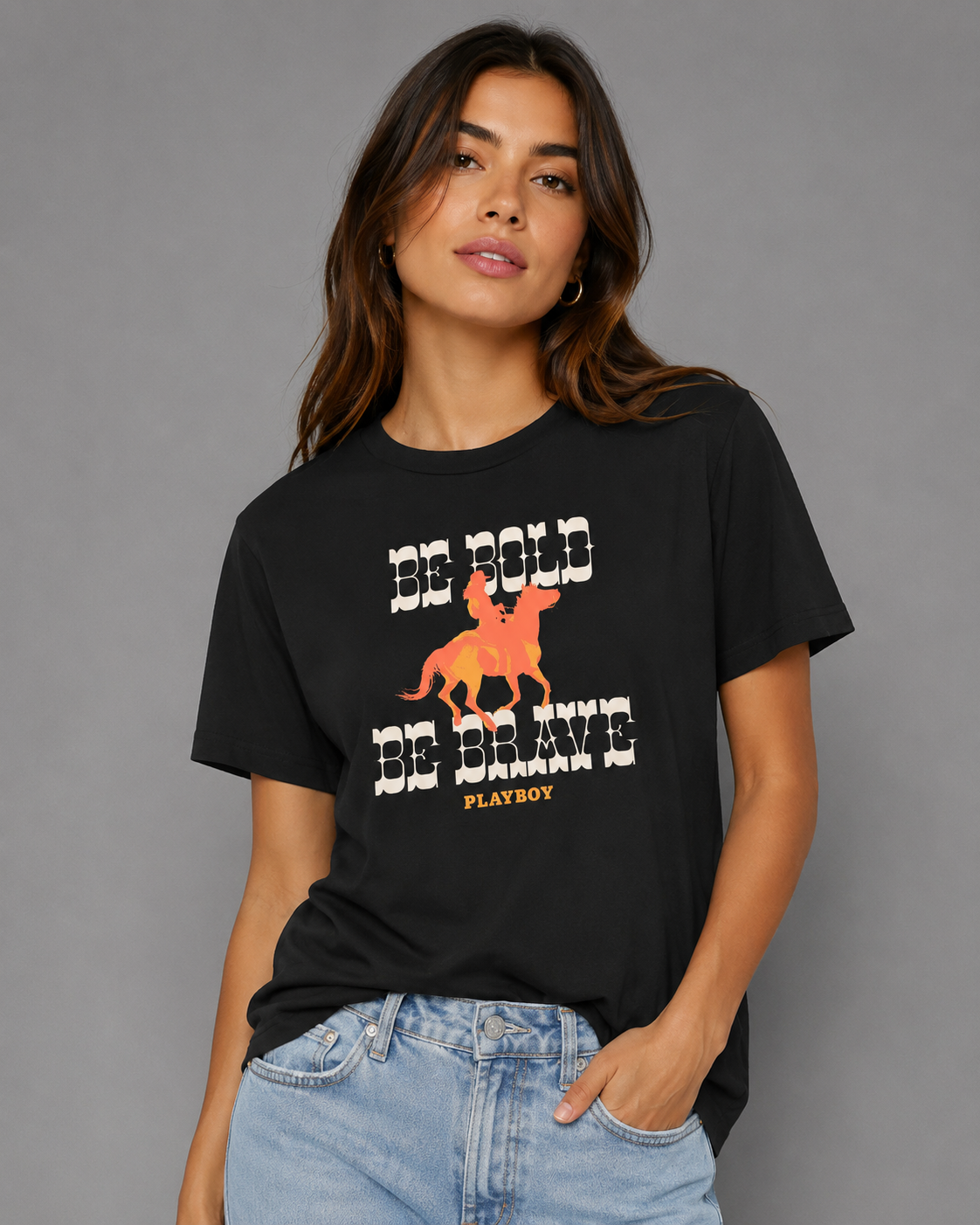 Playboy Be Bold Western t-shirt donna nera cotone