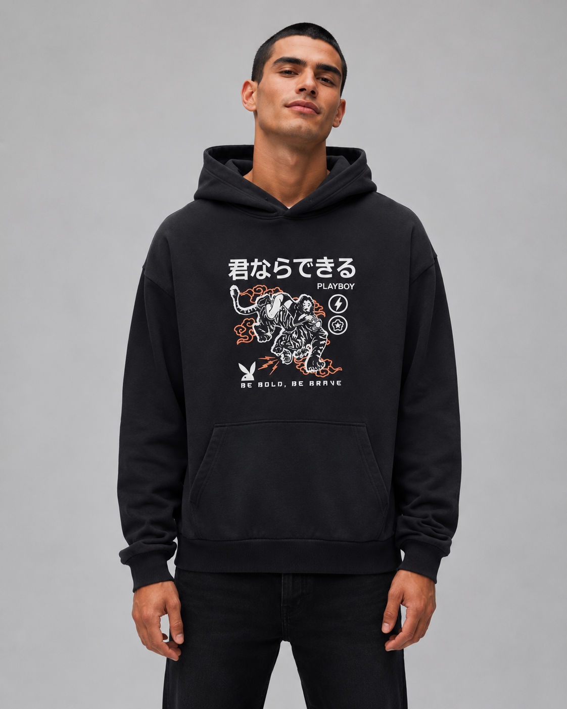 Playboy Be Bold Hoodie Felpa Cappuccio Cotone Nera