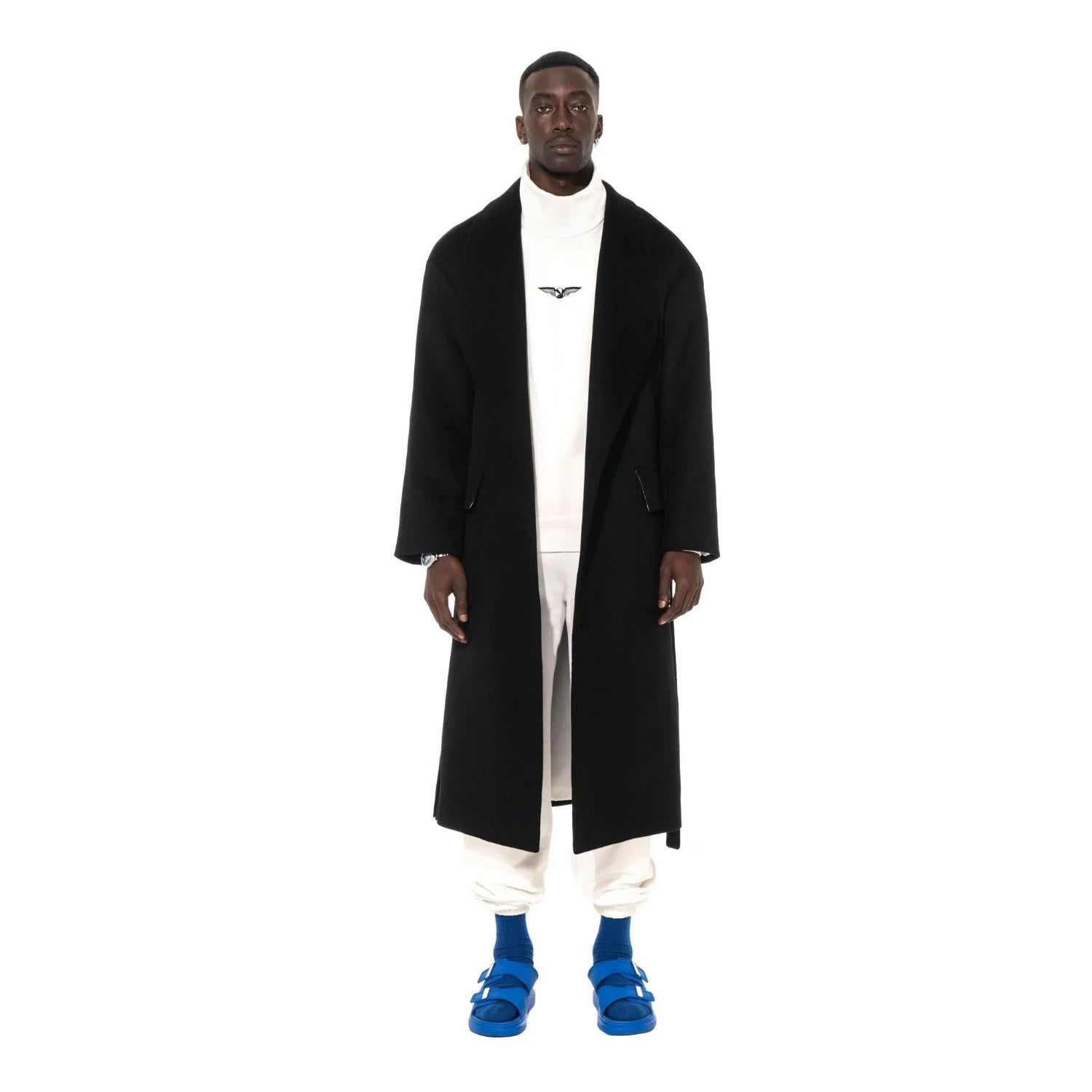 Playboy Belted cappotto vestaglia lana nero con cintura