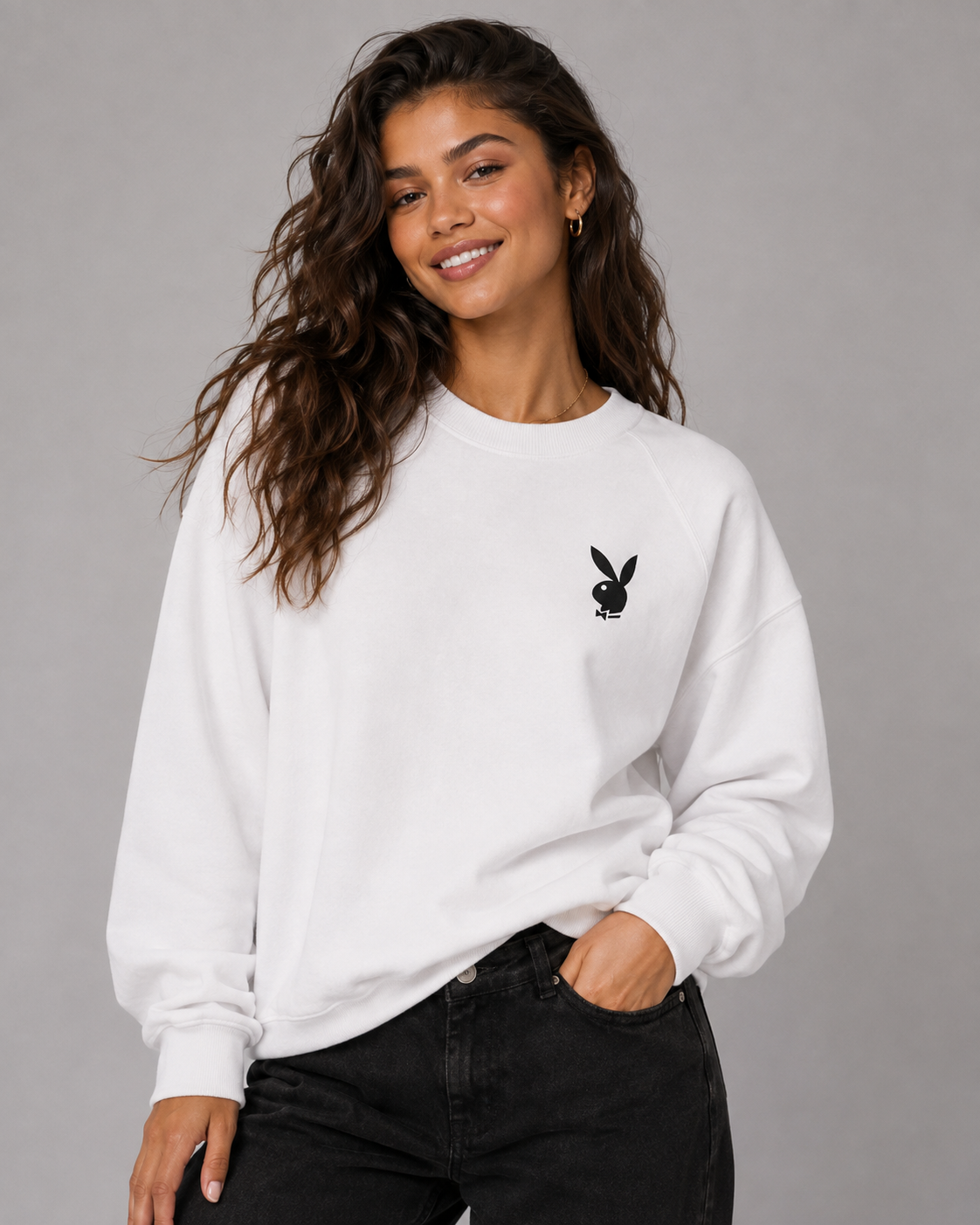 Playboy Studios felpa girocollo bianca unisex cotone