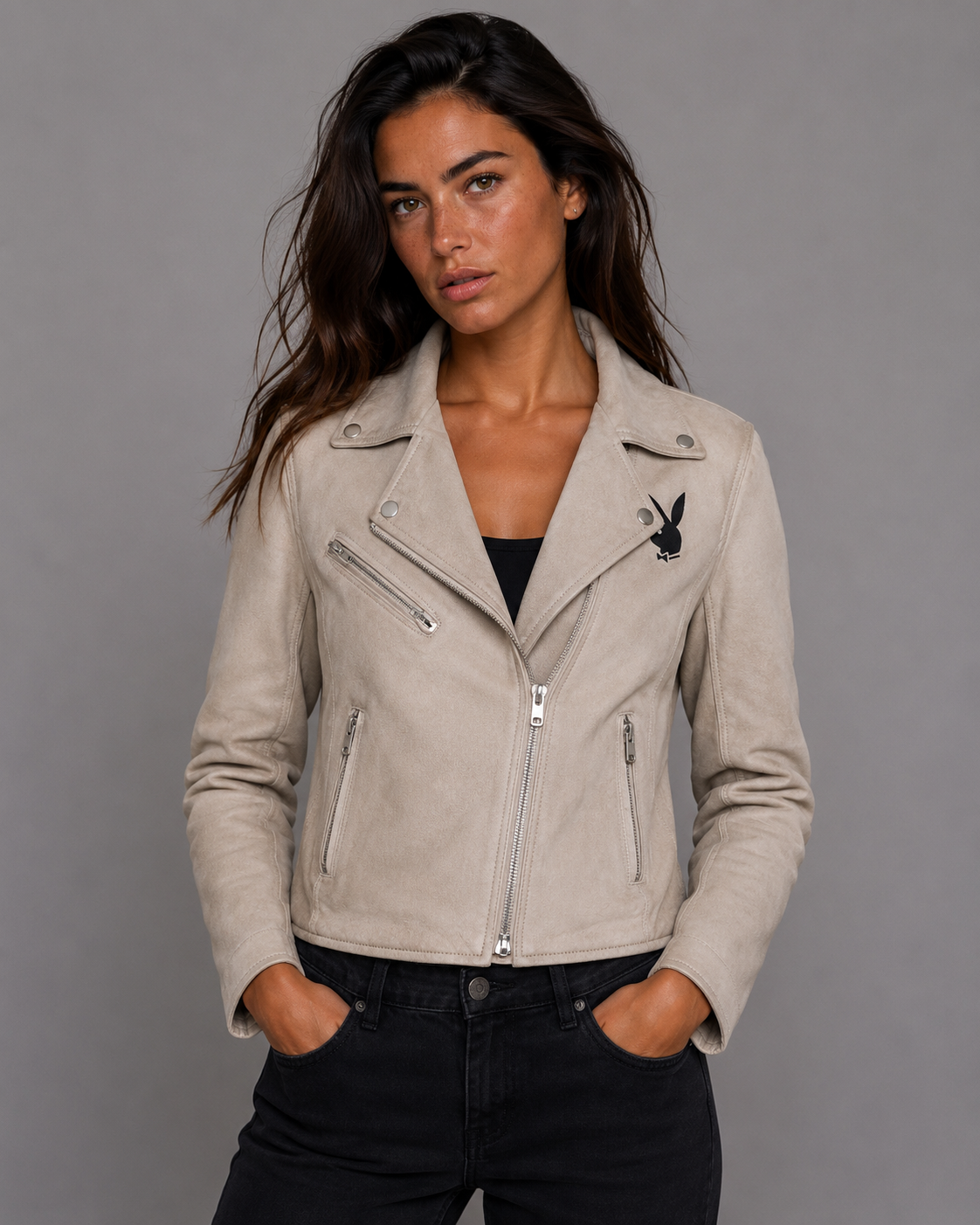 Playboy Olympe giacca pelle donna agnello nera