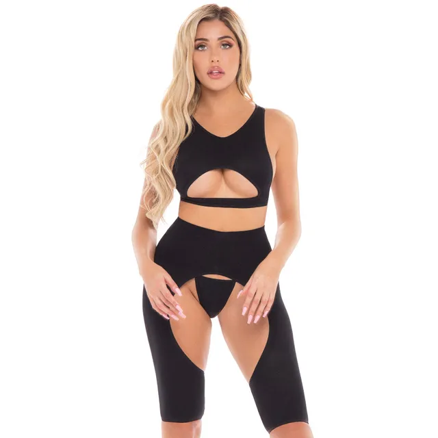René Rofé Leg Up set 3 pezzi nero top shorts perizoma taglia unica