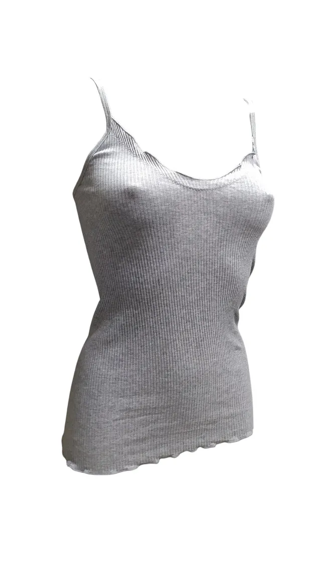 Egi Basic Cotton Top Cotone Plissé Grigio Orlo Lattuga