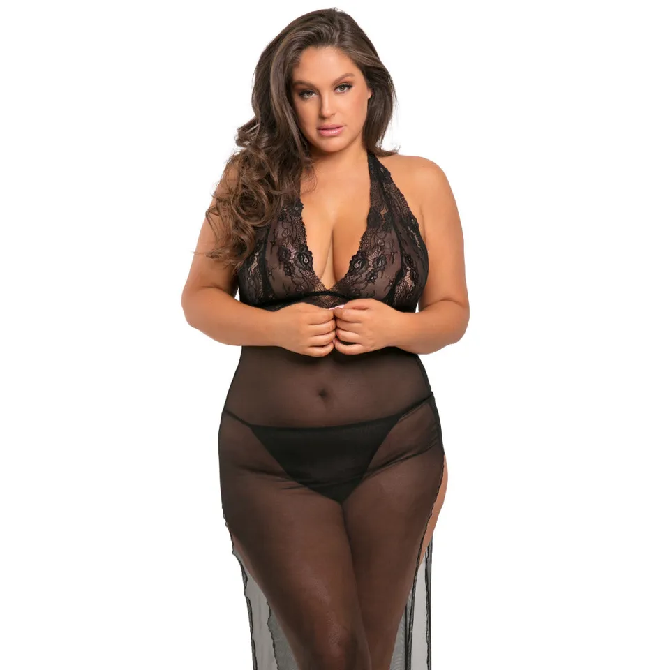 René Rofé All Out There set vestaglia 2 pezzi nero 1X/2X pizzo