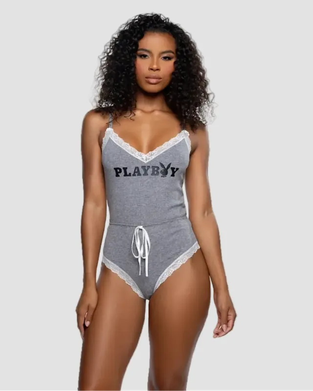 Playboy Comfy Bunny Romper tuta corta grigia modal