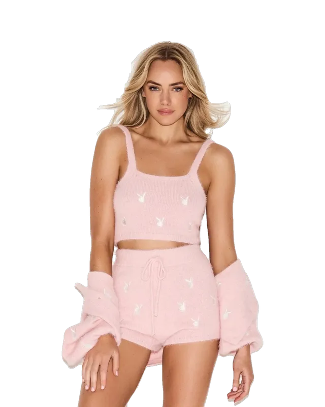 Playboy Fluffy Knit Crop Top maglia Pink spalline