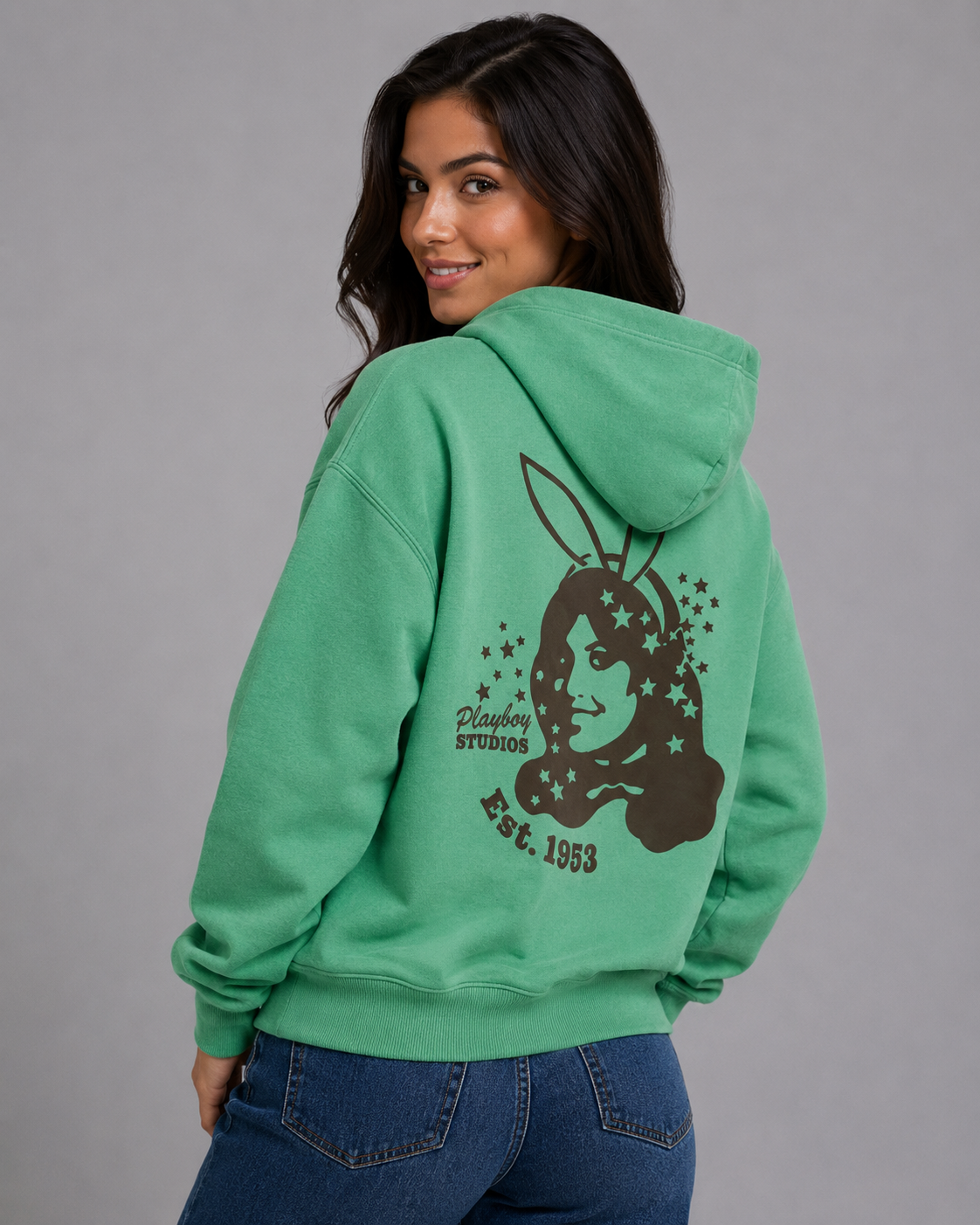 Playboy Retro 53 Hoodie felpa verde pile vintage