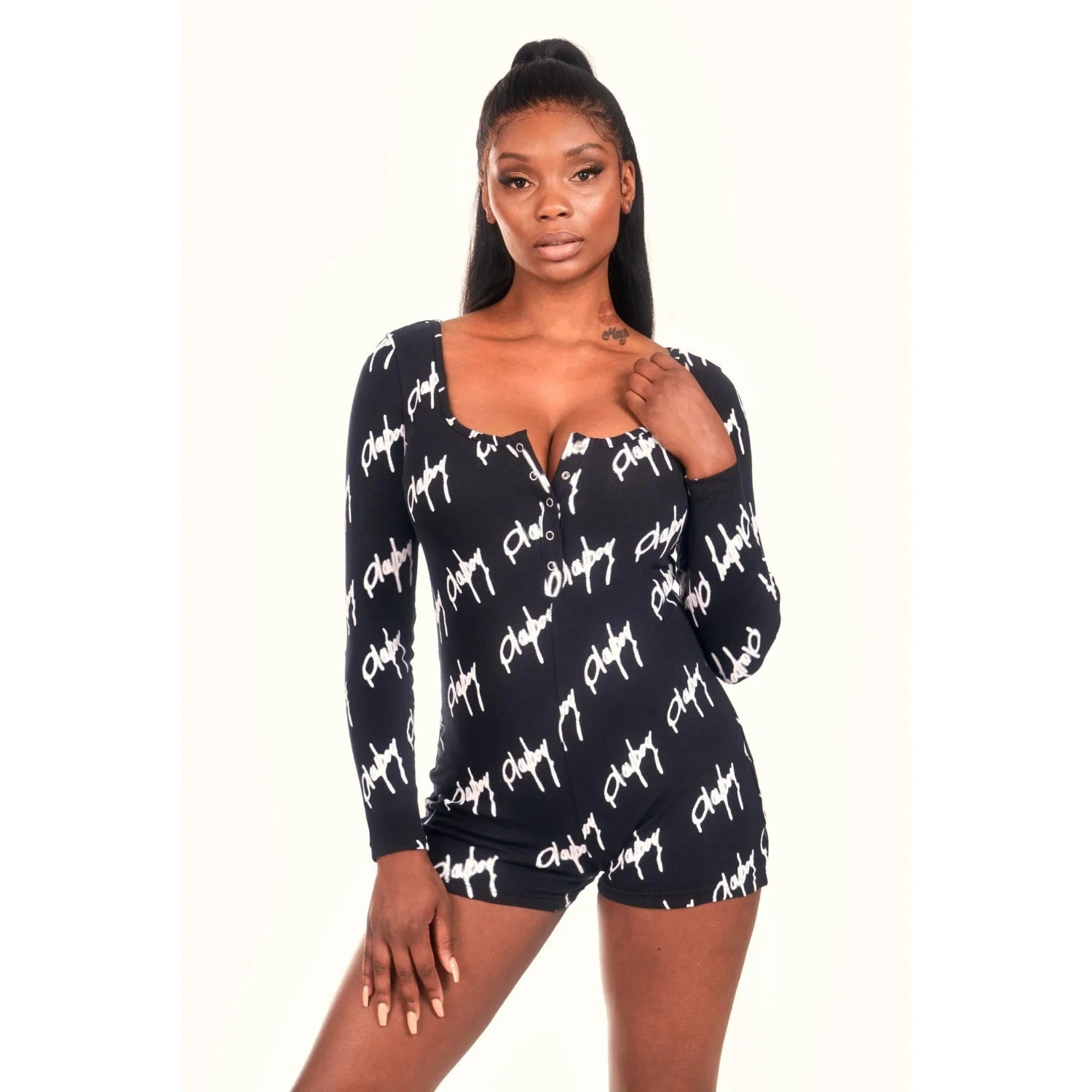 Playboy Graffiti Script playsuit donna cotone bottoni