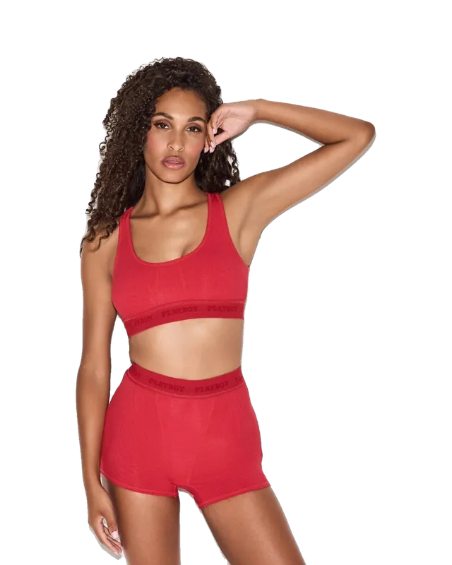 Playboy reggiseno sportivo donna nero fascia logo