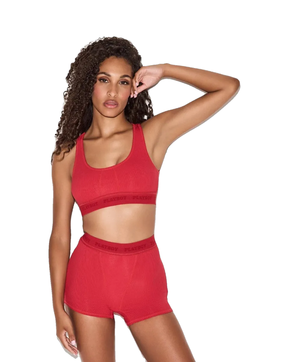 Playboy reggiseno sportivo donna nero fascia logo