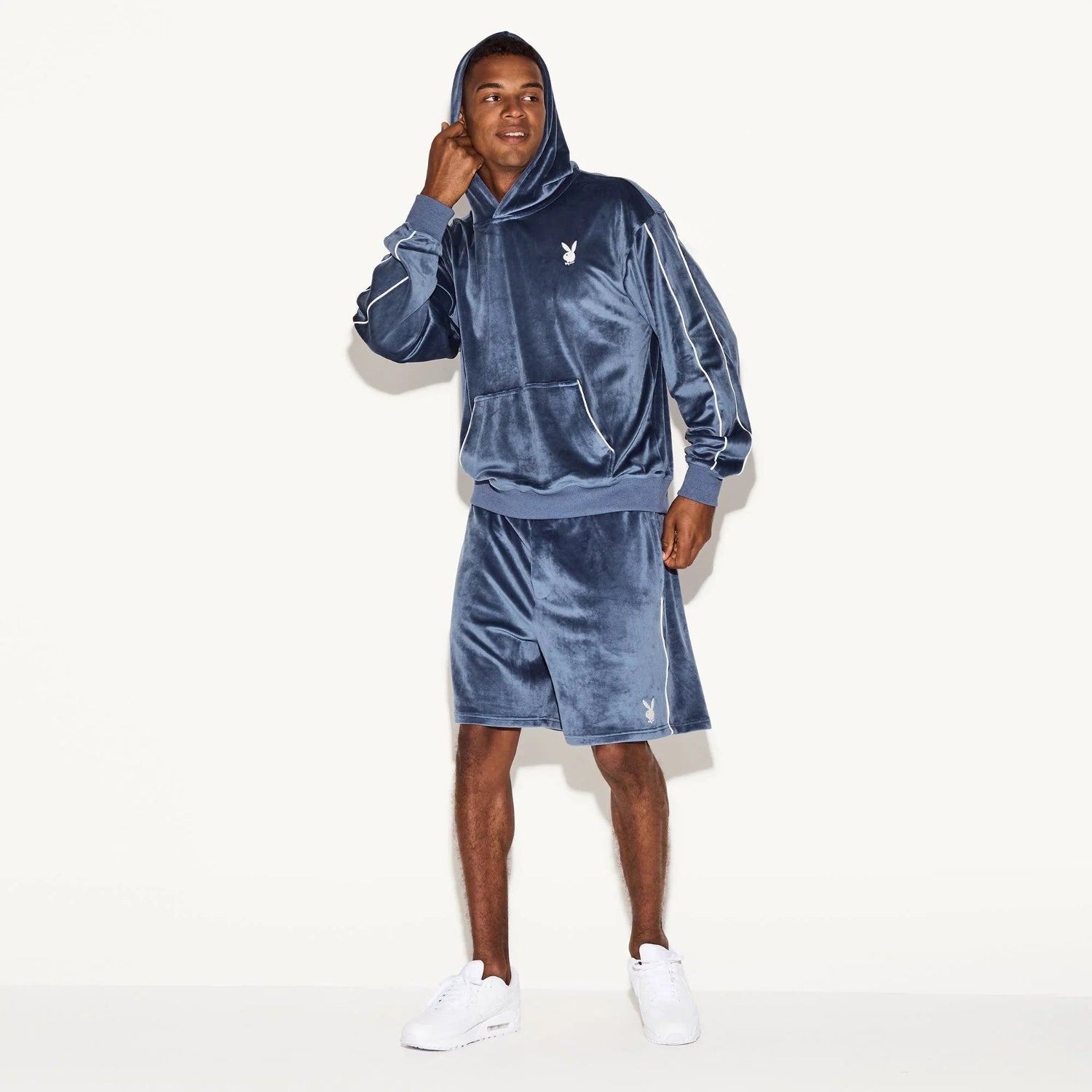 Playboy Velour Hoodie felpa velluto nera