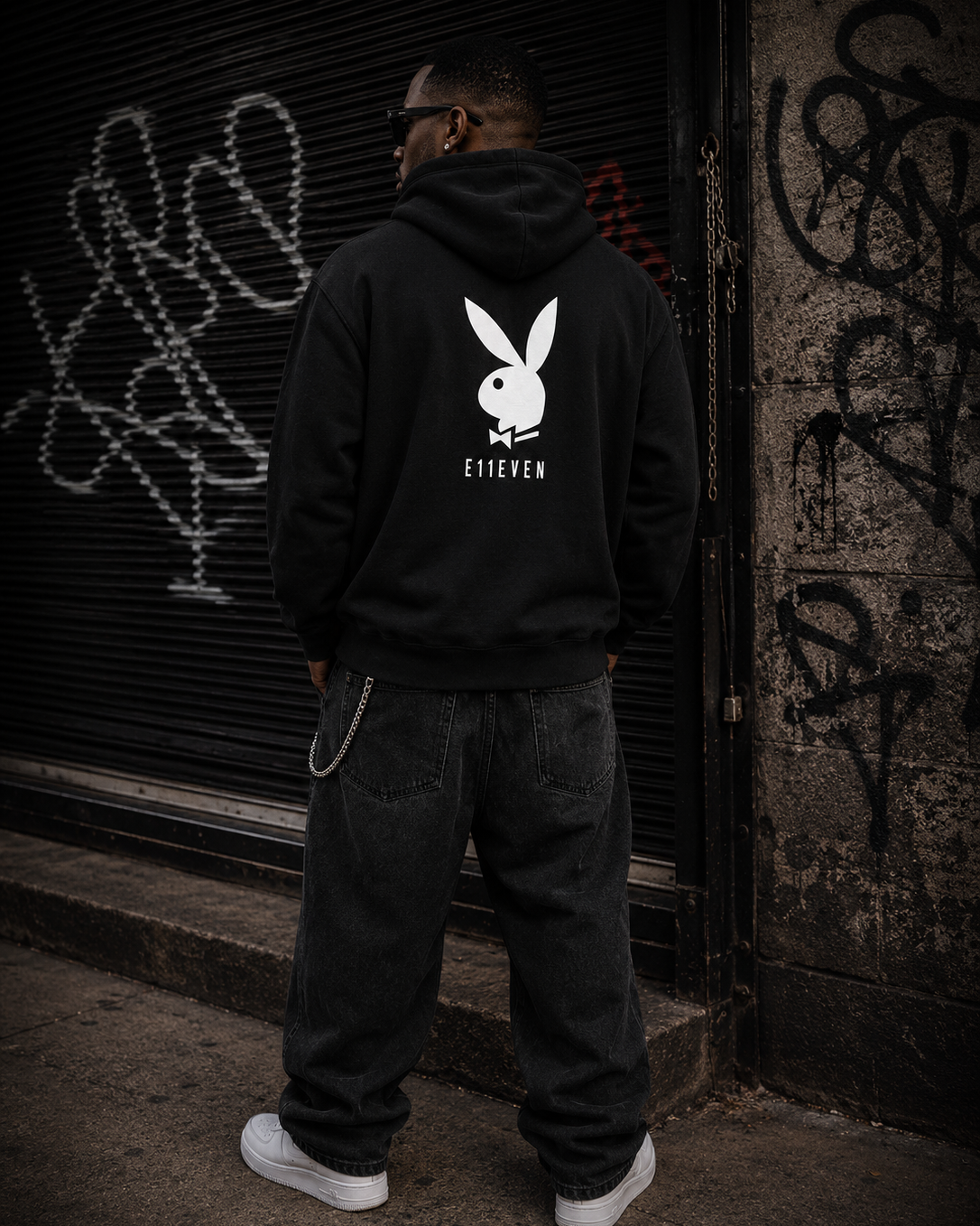 Playboy x E11even felpa cappuccio nera cotone