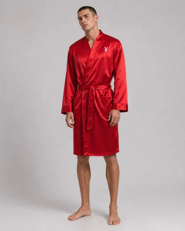 Playboy Mansion Vestaglia Raso Rosso Logo Ricamato