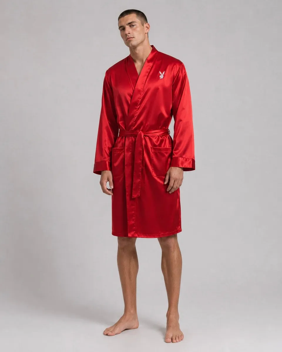 Playboy Mansion Vestaglia Raso Rosso Logo Ricamato