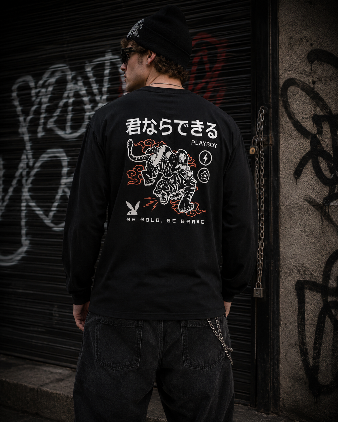 Playboy Be Brave maglietta manica lunga bianca cotone unisex