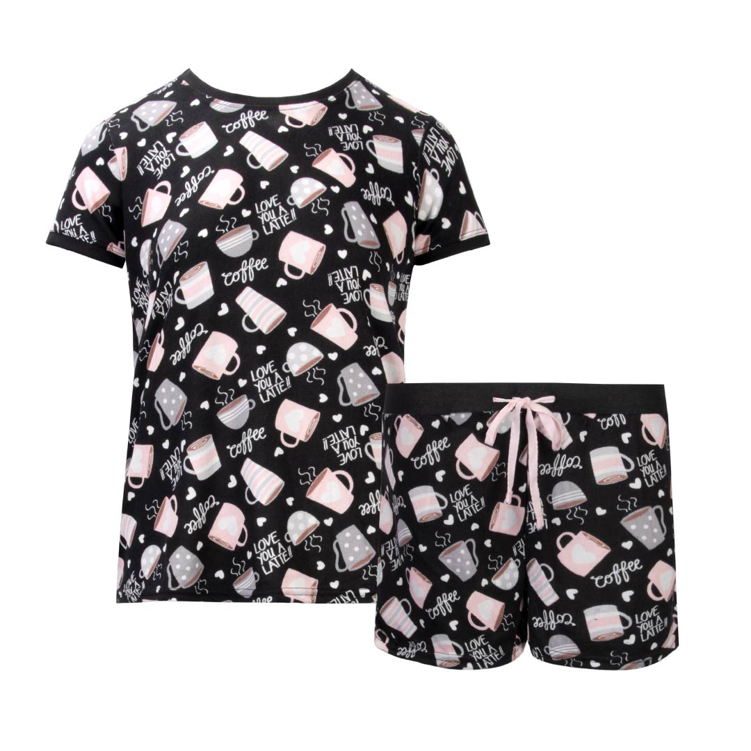 René Rofé Hacci Shorts Set pigiama corto 2 pezzi cuori caffè