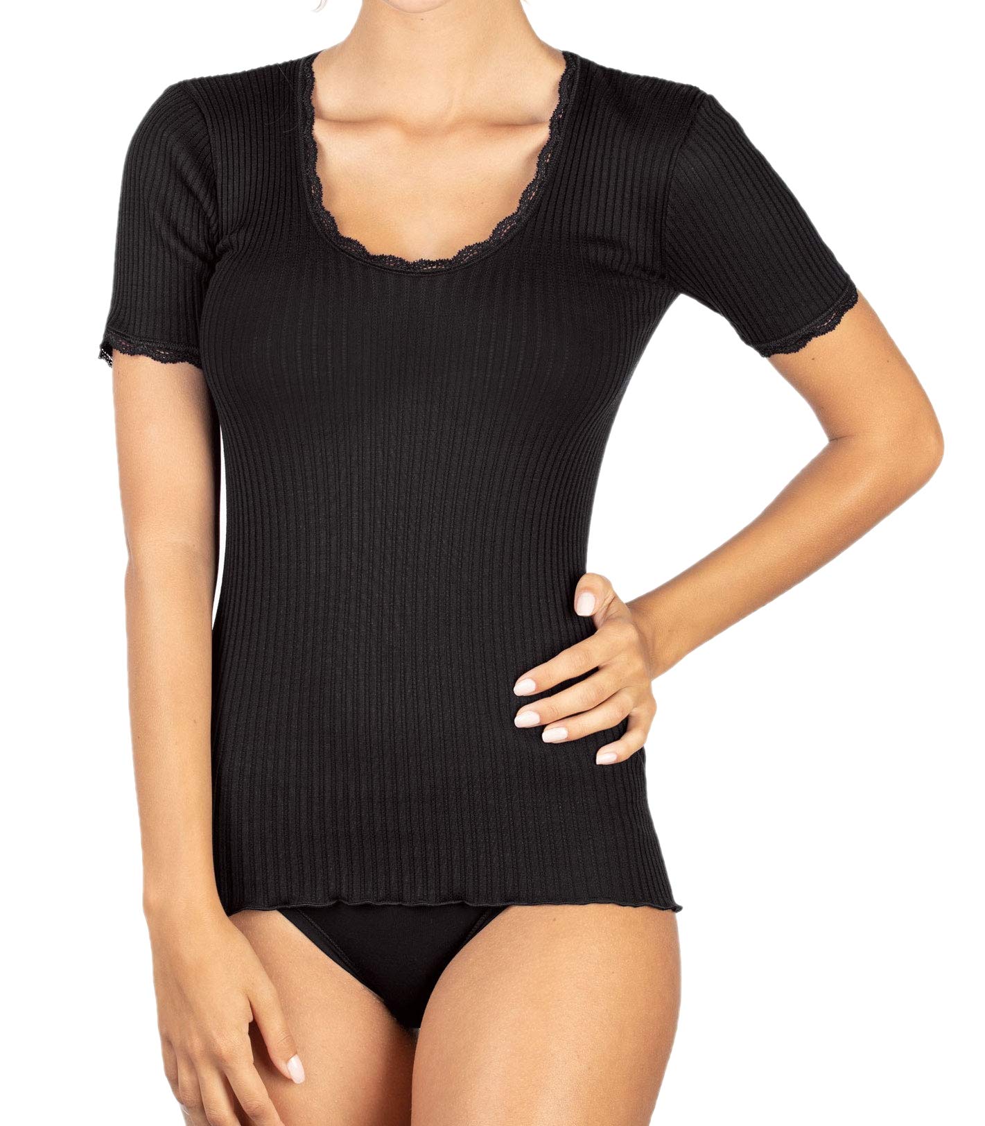 Egi micro lana maglia donna manica corta L-XL pizzo
