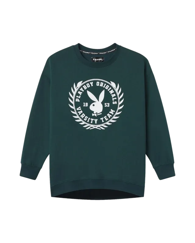 Playboy Campus Varsity felpa girocollo donna verde pile